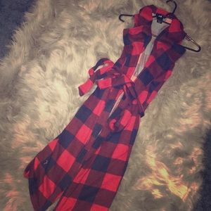 Red and navy winter duster !